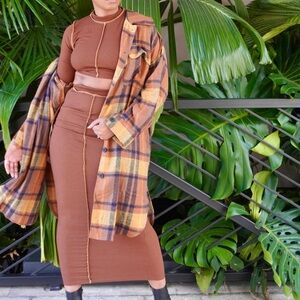 Brown Plaid Button Down Shacket with Pockets